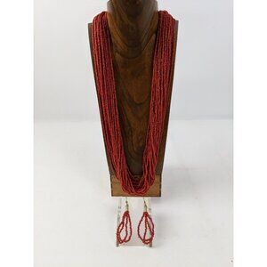 Vintage Multi Strand Glass Seed Beed Earring & Necklace Set